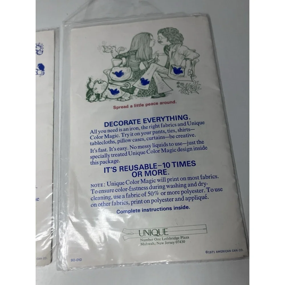 Vintage 70s UNIQUE Color Magic Iron On Color Transfers 2 Styles Apple Dove Craft